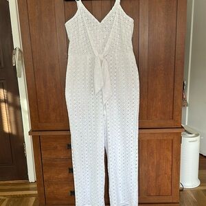 INC Internationational Concepts white cotton eyelet jumpsuit size 14